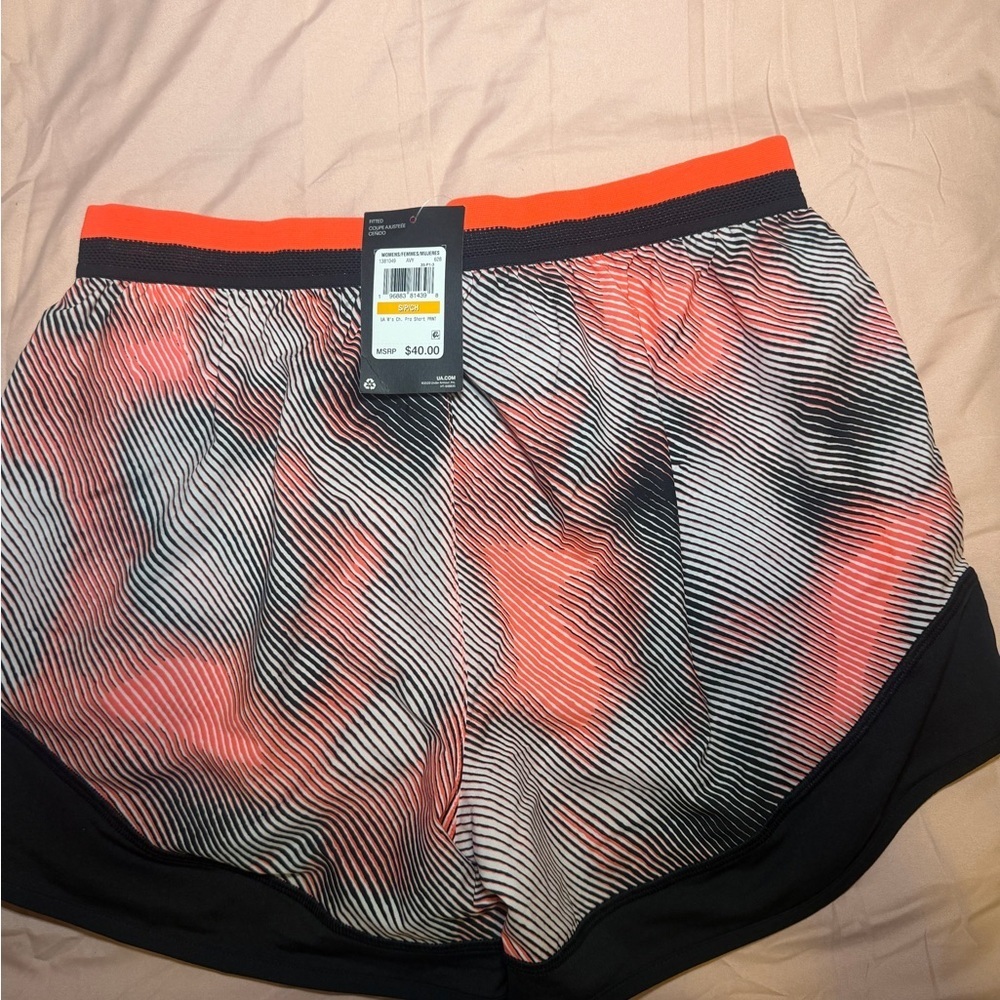 Under Armour Women's Black and Orange Athletic Shorts - Picture 2 of 3